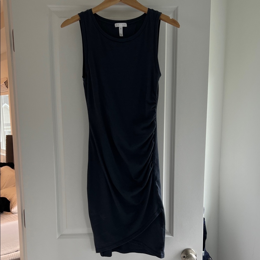 Leith Navy Gathered Sleeveless Mini Dress